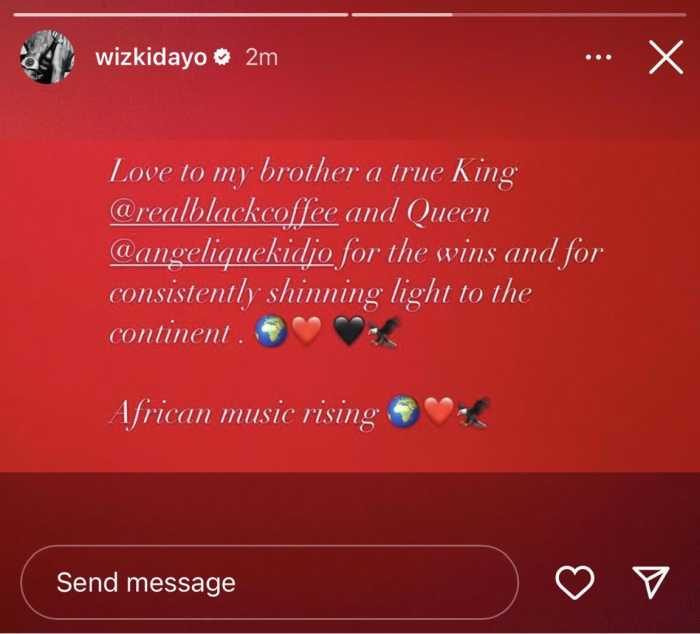 Wizkid Congratulates Angelique Kidjo and Black Coffee