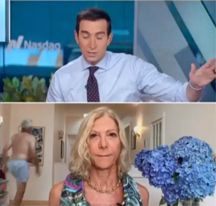 Man in underwear seen behind guest on live TV during CNBC segment