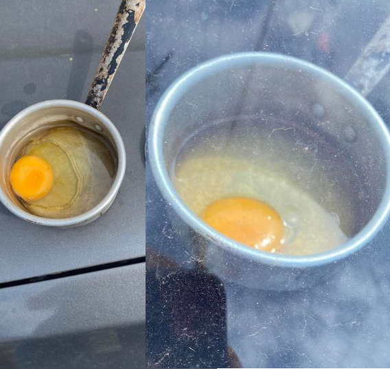 "The egg only took 20 minutes to cook" Woman shares how she fried an egg on the dashboard of her car with just the heat from the sun