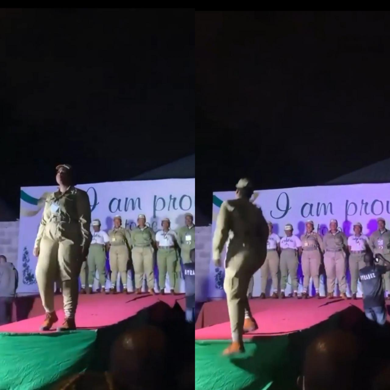 Corps member falls off stage during presentation in orientation camp (video)