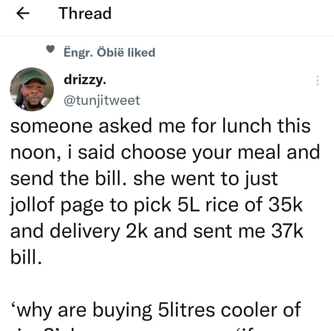 Man calls out woman who requested food worth 35K on his dime and she responds
